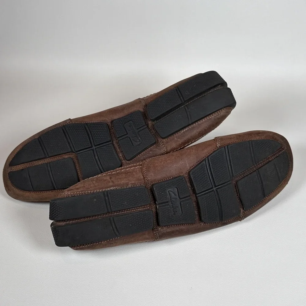 Clarks Men's Brown Leather Penny Loafers Slip On Moc Toe Casual Dress Shoes 13